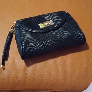 > Versace Black Textured Clutch with Gold Accent